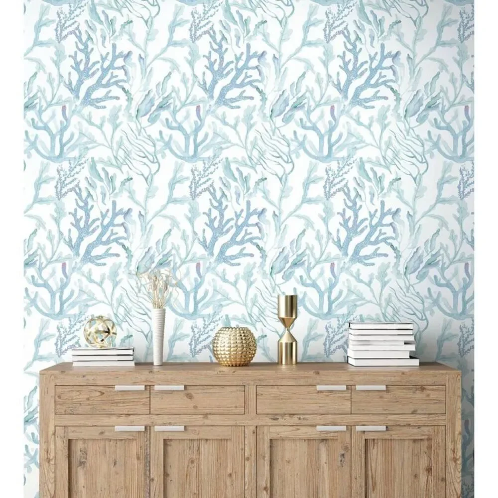 28 sq ft Coral Reef Removable Peel and Stick Wallpaper Aqua Blue